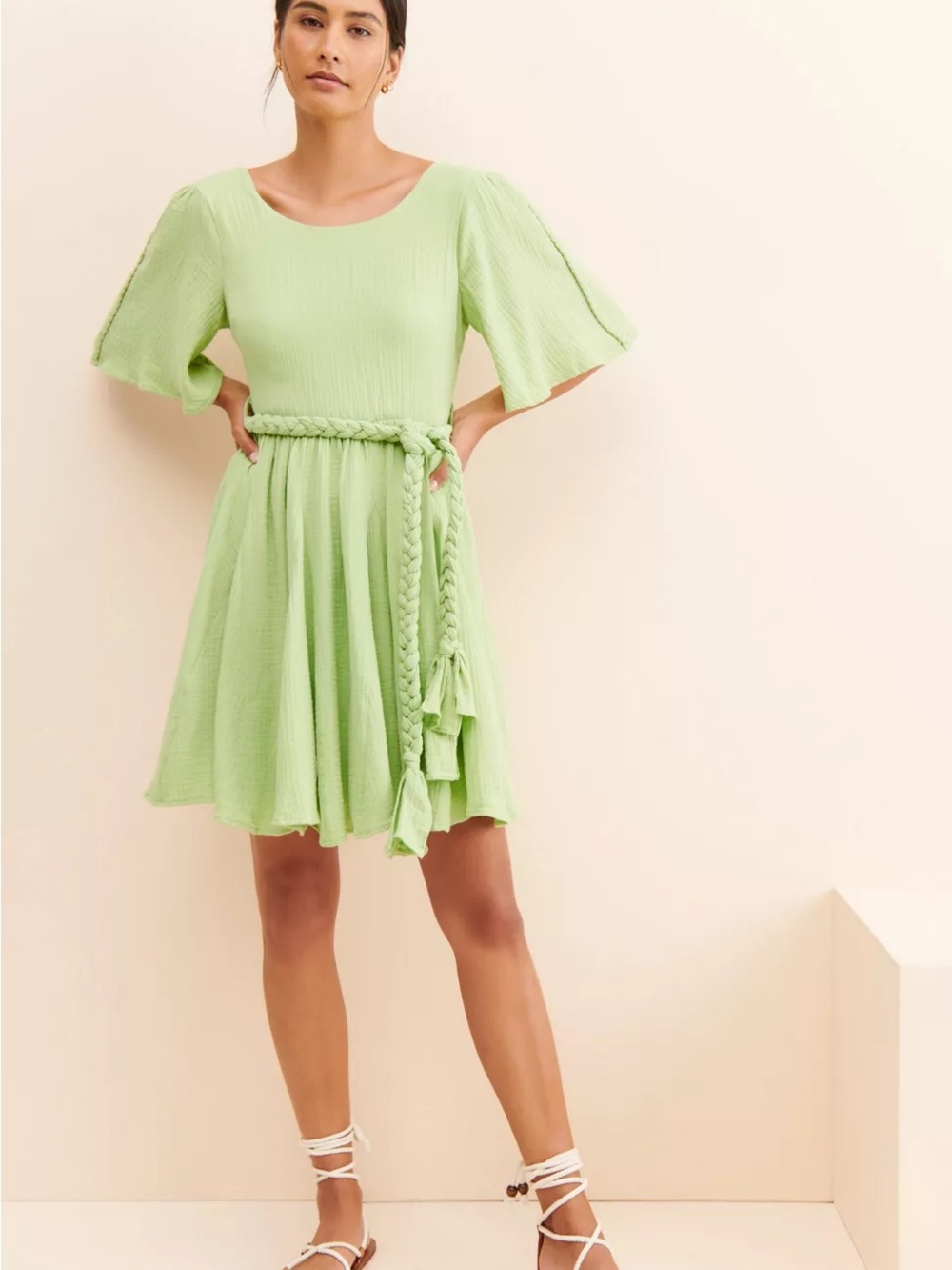Girl & The Sun Moira Mini Dress Green Sundress Size Medium NWOT